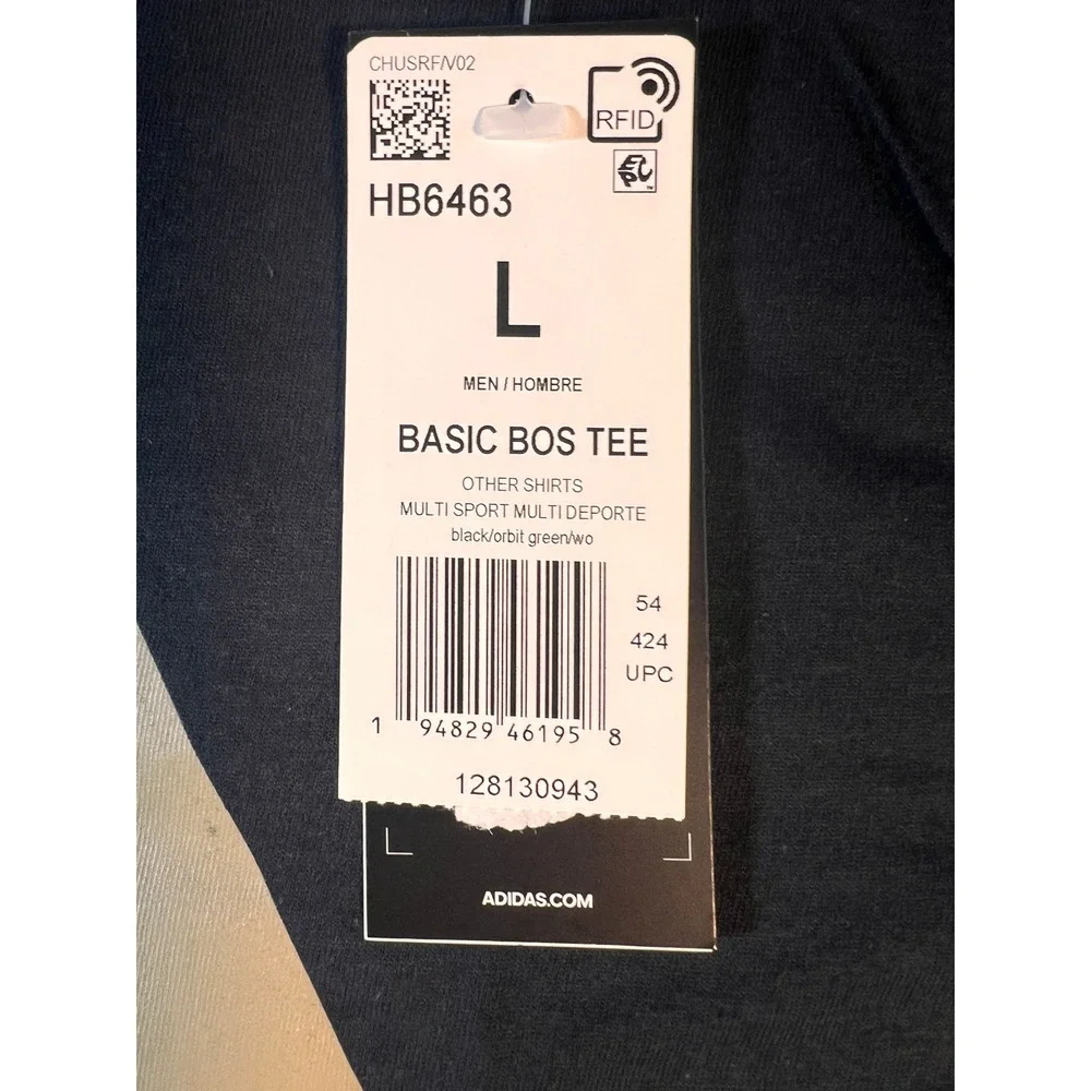 Adidas Men Basic BOS Tee Shirt Black Orbit Green Short Sleeve L